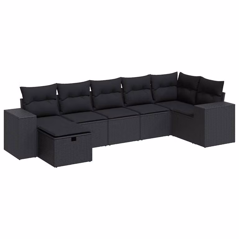 Set Divani da Giardino con Cuscini 7pz Nero Polyrattan