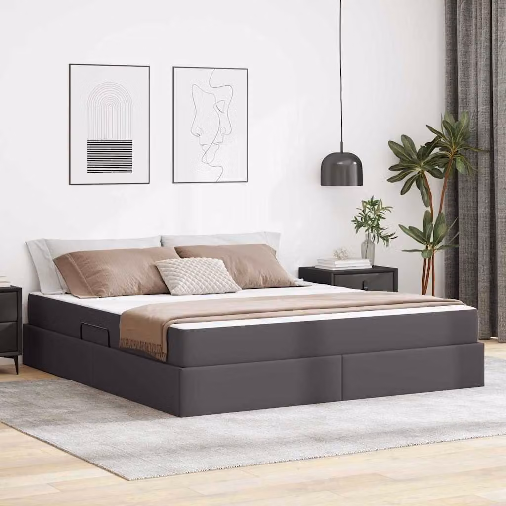 Letto con contenitore e 2 materassi ibridi vidaXL in similpelle grigia L: 180 cm, P: 200 cm, H: 204 cm – 1
