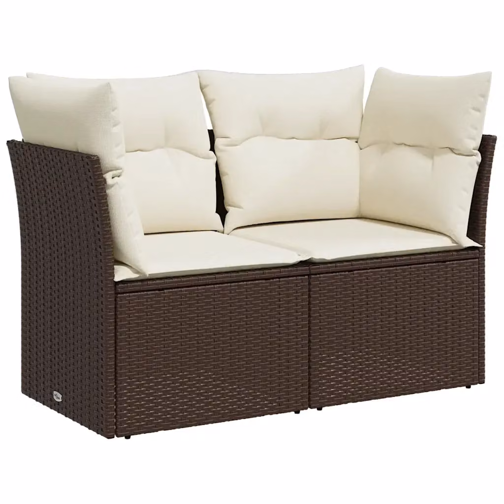 Divano da giardino a 2 posti Design Mania in polyrattan marrone e bianco con cuscini inclusi – 2