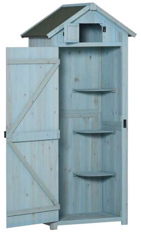 Armadietto da giardino in legno – Capanno per attrezzi da giardino | Colore: Blu | Dimensioni: 54,2 x 77 x 179 cm