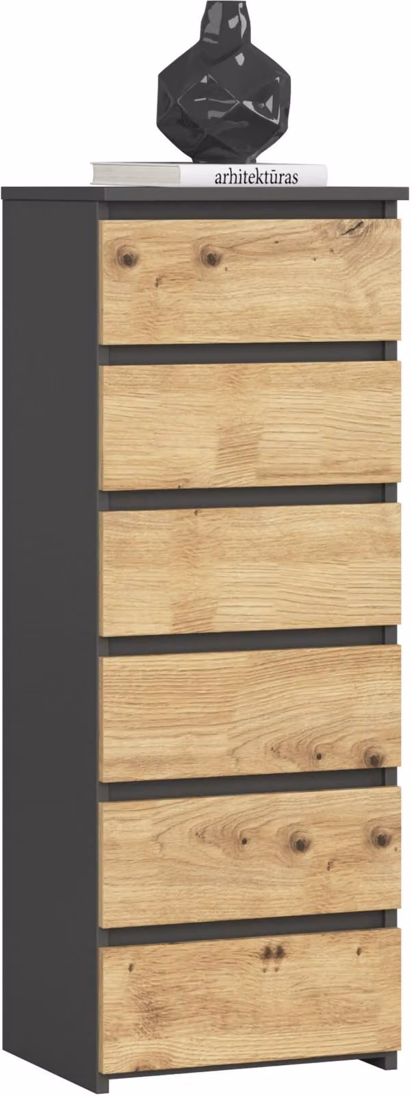 Akord Cassettiera Alta Grafite/Rovere Artigianale 40X35X109 Cm