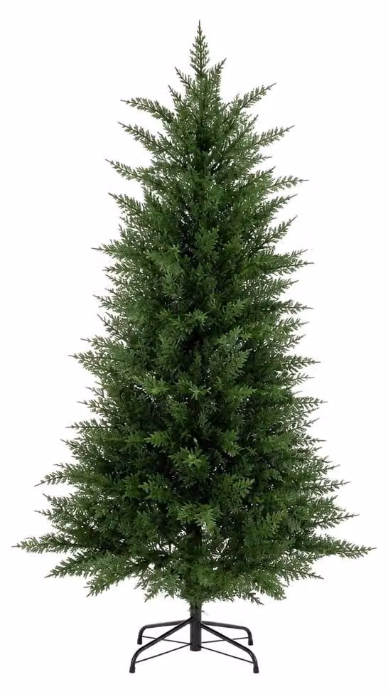 Albero di Natale artificiale, dall'aspetto realistico, altezza 135 cm, struttura pieghevole in metallo, supporto incluso
