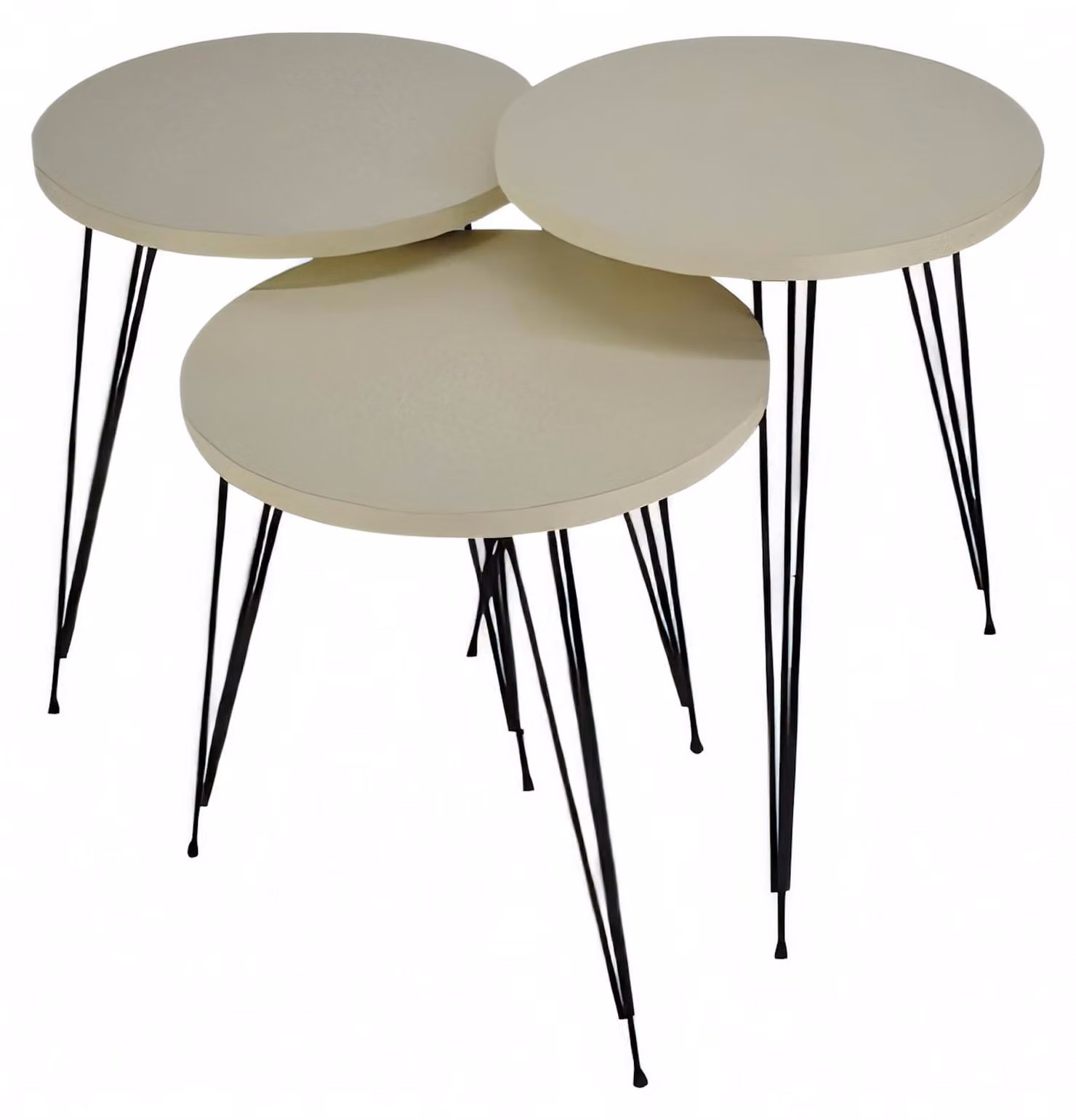 Elegantes Beigefarbenes Couchtisch-Set aus Holz und Metall