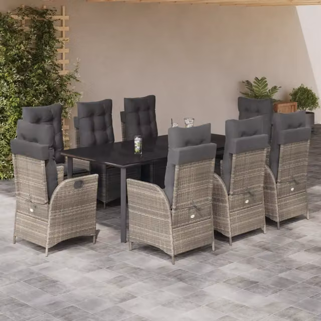 Set da pranzo da giardino vidaXL in polyrattan con tavolo in vetro e 9 pezzi colore antracite – 1