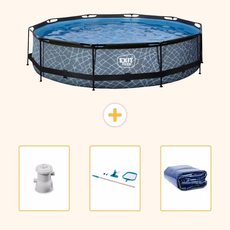 Piscina fuori terra - Design pietra - 360x76 cm - 4 pezzi - SCB93