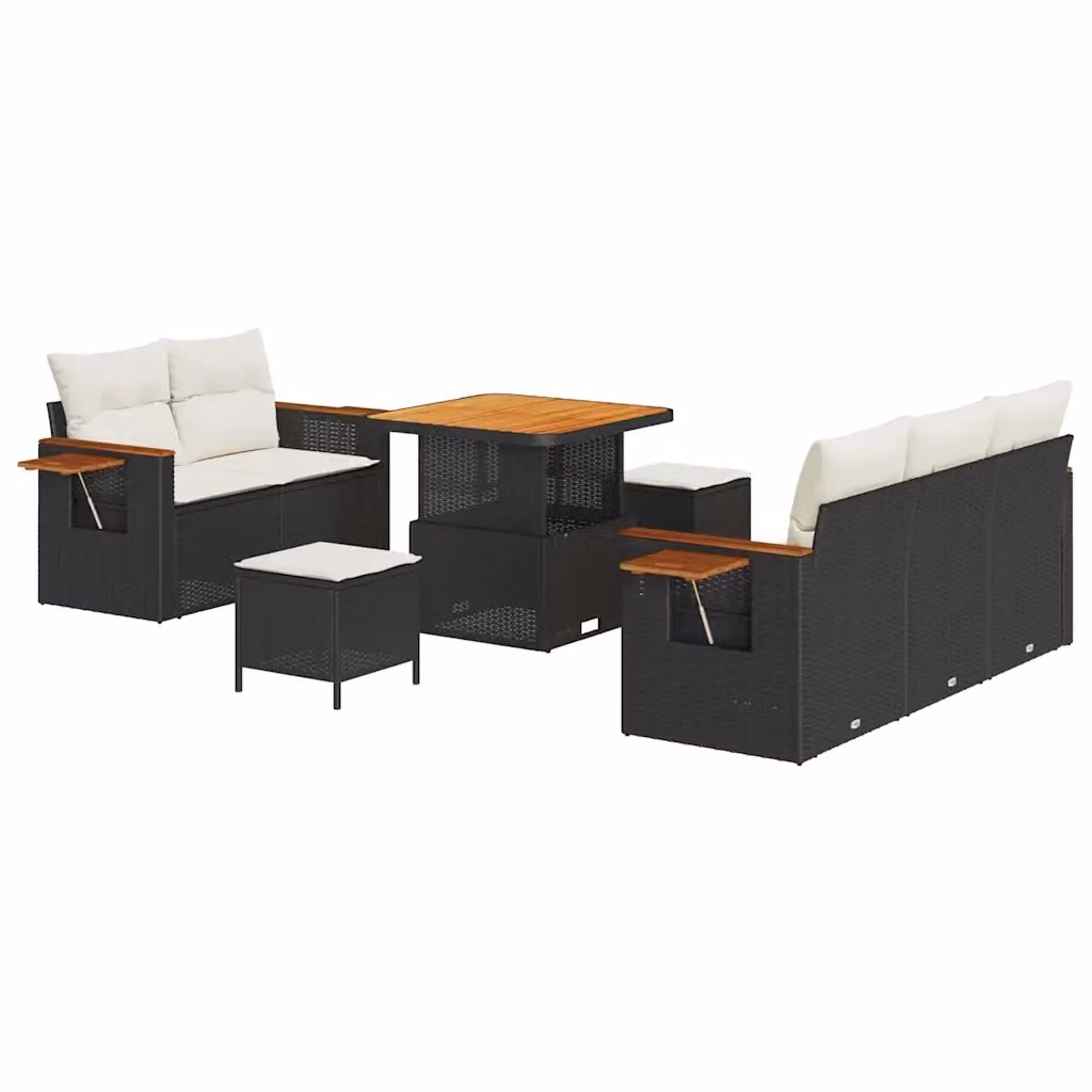 vidaXL Set Divano da Giardino a Forma di U con 8 Posti, Colore Nero e Beige, con Cuscini e Tavolino da Caffè – 2