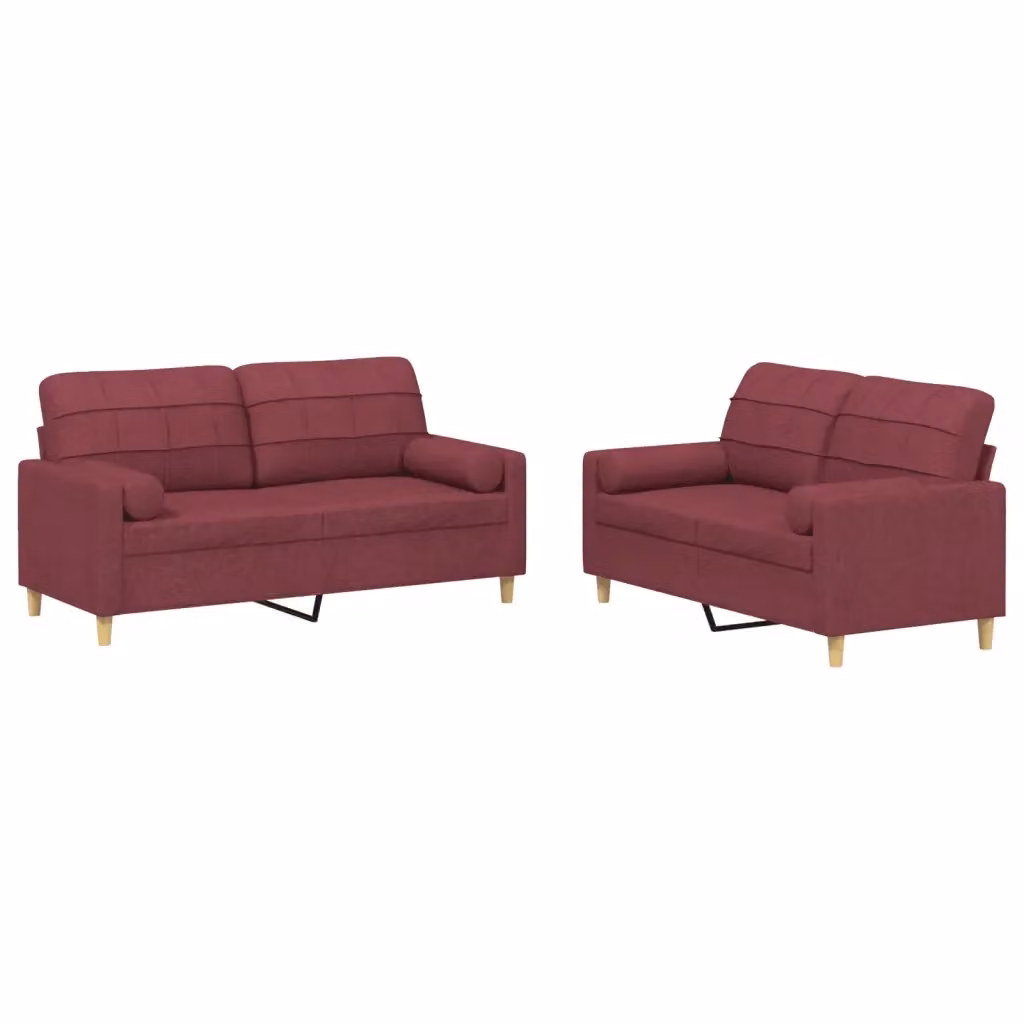 Set di 2 divani vidaXL in tessuto rosso con cuscini per soggiorno in stile moderno – 2