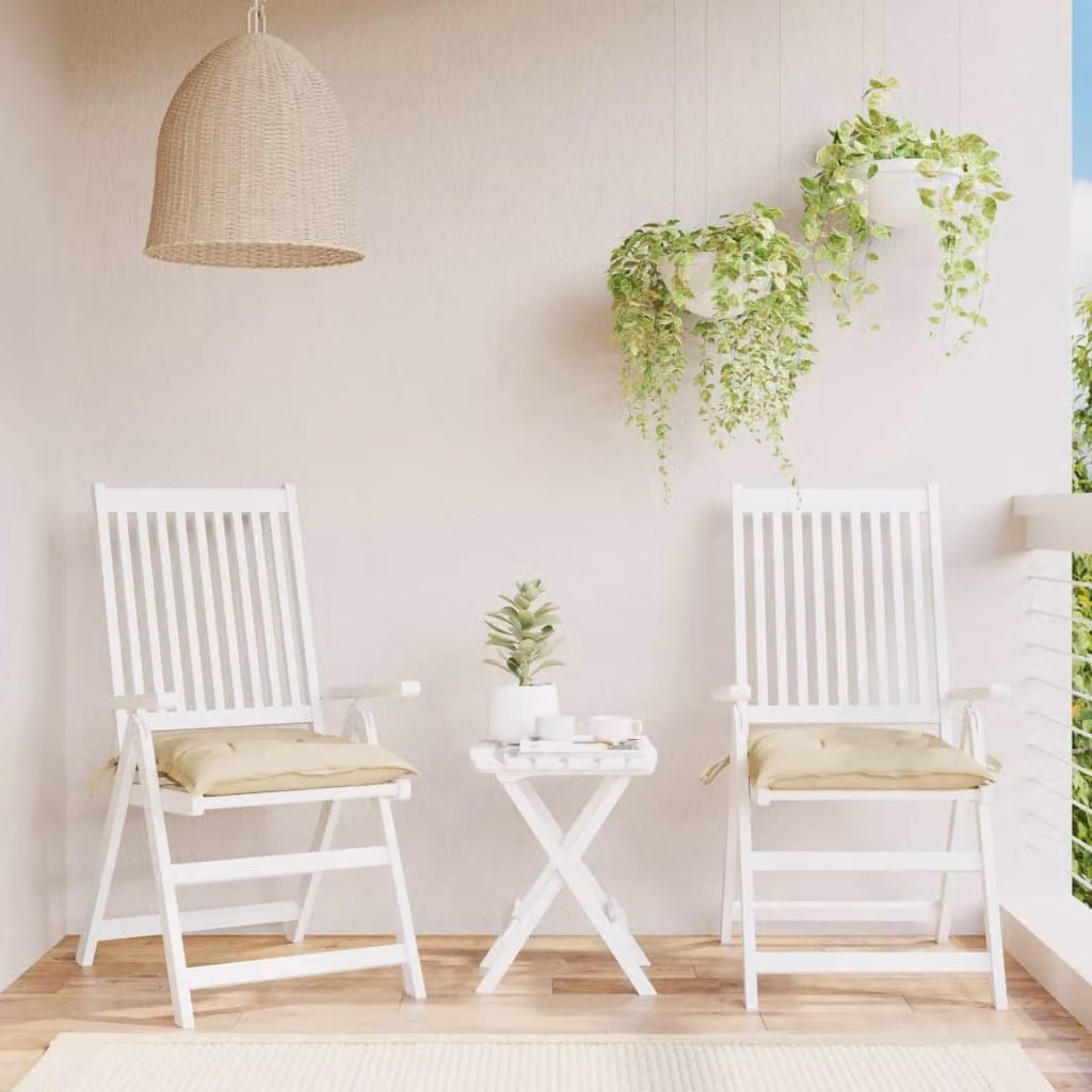 Set di 2 cuscini quadrati per sedia vidaXL in tessuto Oxford beige, idrorepellenti e traspiranti, L 40 x P 40 x H 7 cm