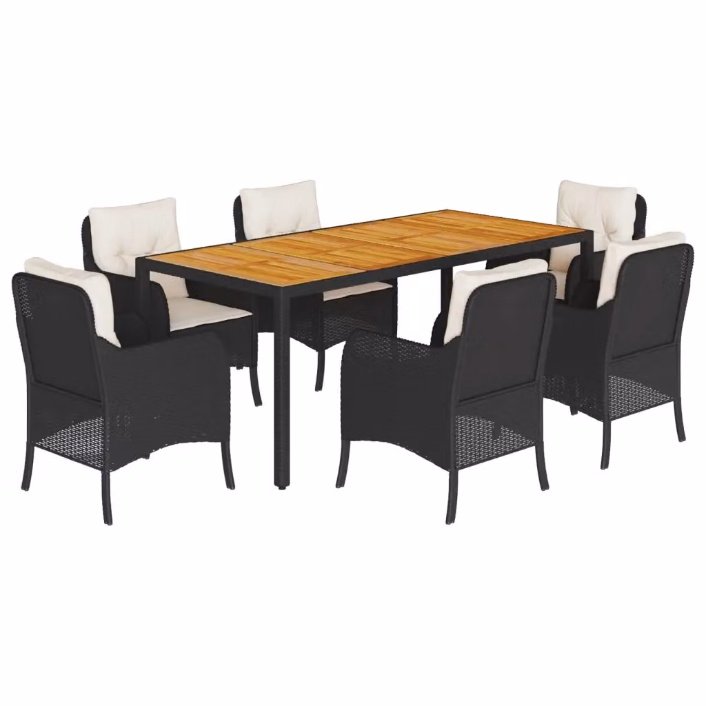 vidaXL Set da Pranzo da Giardino Moderno in Legno di Acacia e Polyrattan, 7 Pezzi, Nero e Bianco – 2