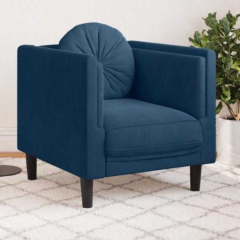 vidaXL Poltrona Lounge in Velluto Blu con Braccioli e Cuscino in Schiuma