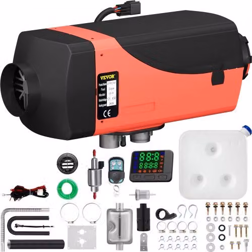 Riscaldatore ad Aria Diesel Vevor 12V 2KW Rosso con Serbatoio da 10 Litri e Silenziatore per Auto, Autobus, Camper e Camion