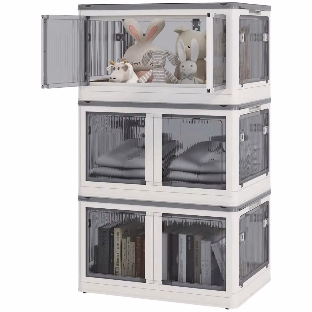 Contenitore pieghevole impilabile XYLO con coperchio e ruote in plastica bianco 69L L: 42 cm, P: 34 cm, H: 60 cm – 2