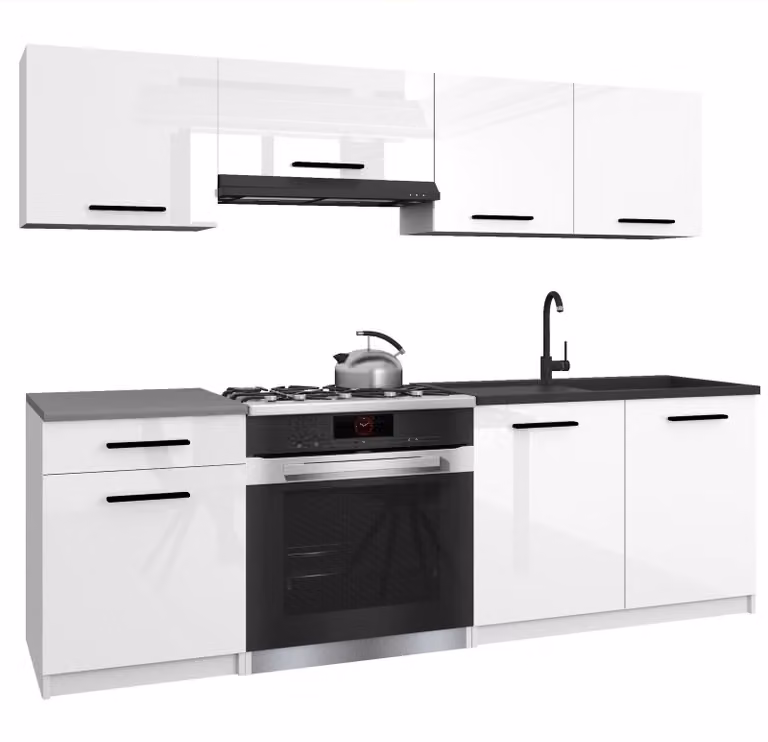 Belini - Angolo cottura moderno ITALIA 1 - Mobili da cucina 180 cm bianco lucido - Cucina componibile con pensili, mobili base e piani di lavoro