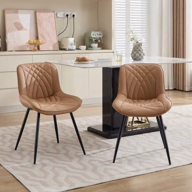 Set di 2 sedie da pranzo SINGULARTY in ecopelle marrone con motivo geometrico e gambe in metallo per cucina e sala da pranzo