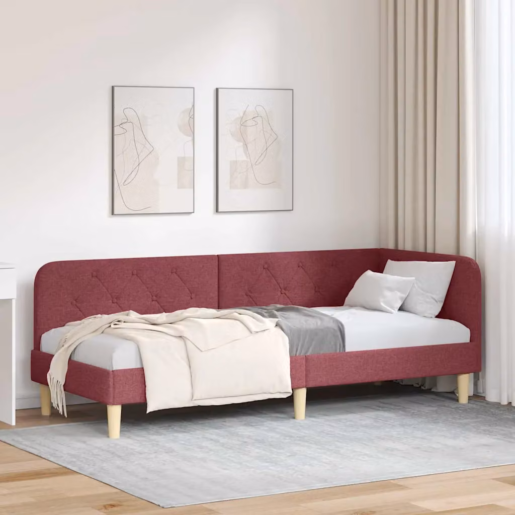 Cornice del letto ad angolo vidaXL in tessuto rosso, L 200 x P 80 x H 72 cm – 1