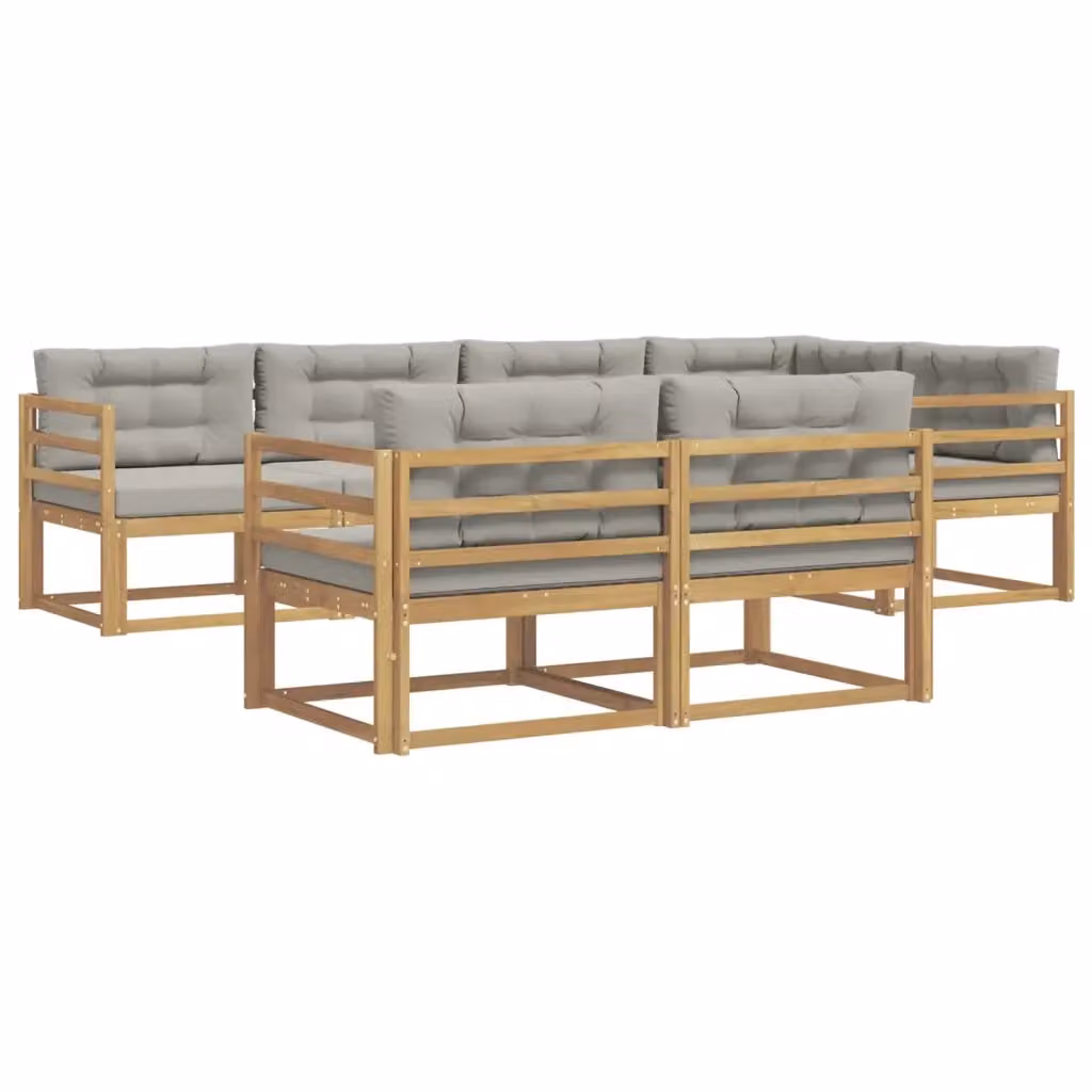 Set di divani da esterno a L vidaXL in legno di acacia con cuscini bianchi e grigi – 2