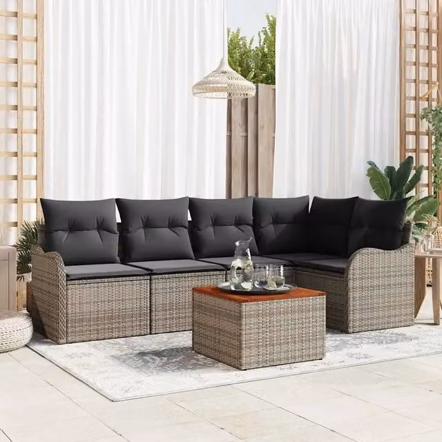 Set Divano da Giardino 6 pz Grigio polyrattan 3356123