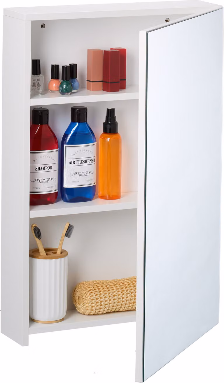 Armadietto a specchio Relaxdays, 3 scomparti interni, mobile da bagno, A x L x P: 60,5 x 40 x 12 cm, mobile sospeso con montaggio a parete, MDF, bianco