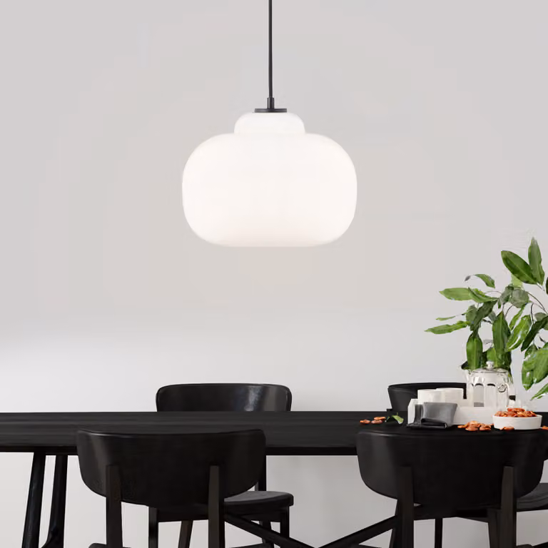 BRILLANTE lampada a sospensione retrò dimmerabile con paralume in vetro bianco | elegante lampada a sospensione regolabile in altezza con cavo corto | altezza massima 1,29 m e diametro 30 cm | presa E27 max. 60 W | vetro/metallo