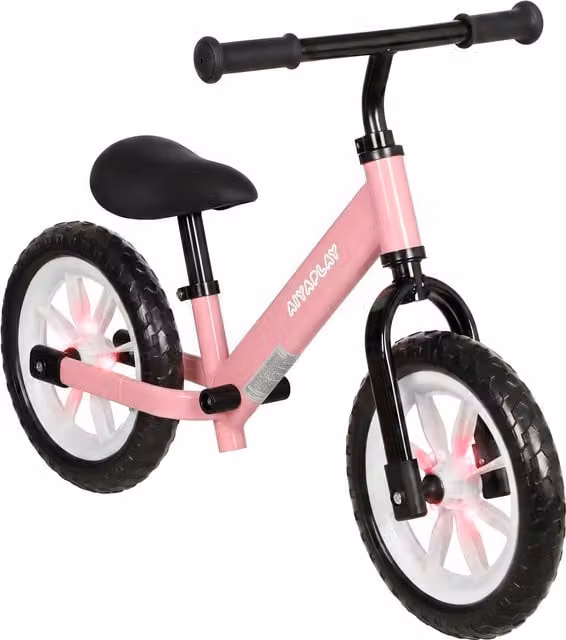 Bicicletta senza pedali AIYAPLAY per bambini dai 2 ai 5 anni con ruote luminose e sella regolabile, Rosa, L 84 cm x P 40 cm x H 57 cm