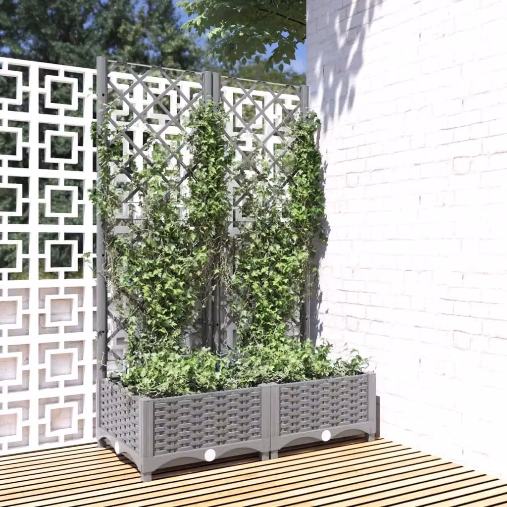 Fioriera da giardino con graticcio vidaXL Grigio Chiaro in plastica L: 80 cm, P: 40 cm, H: 121,5 cm