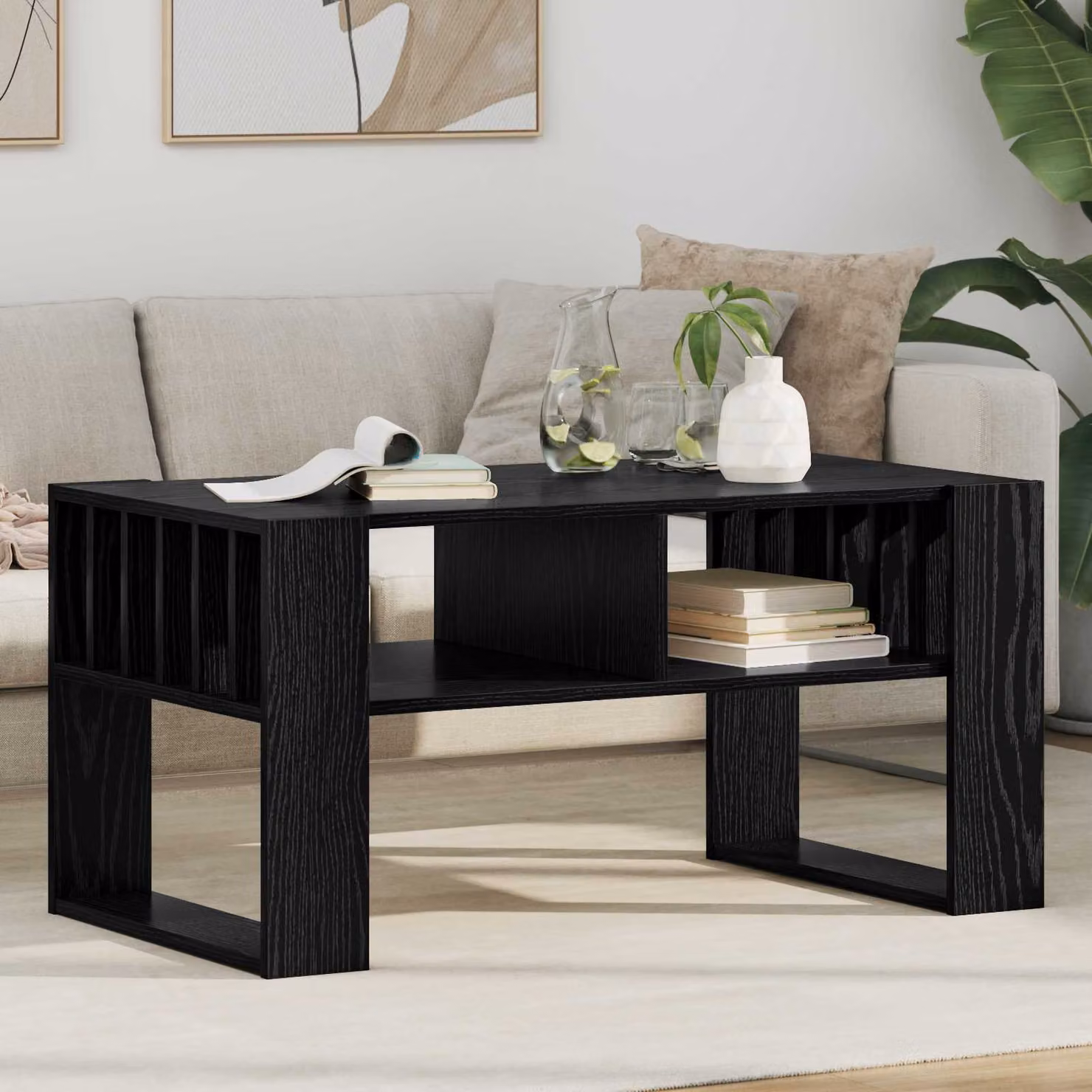 vidaXL Tavolino da salotto moderno in rovere e nero, L 92 cm x P 49,5 cm x H 45 cm