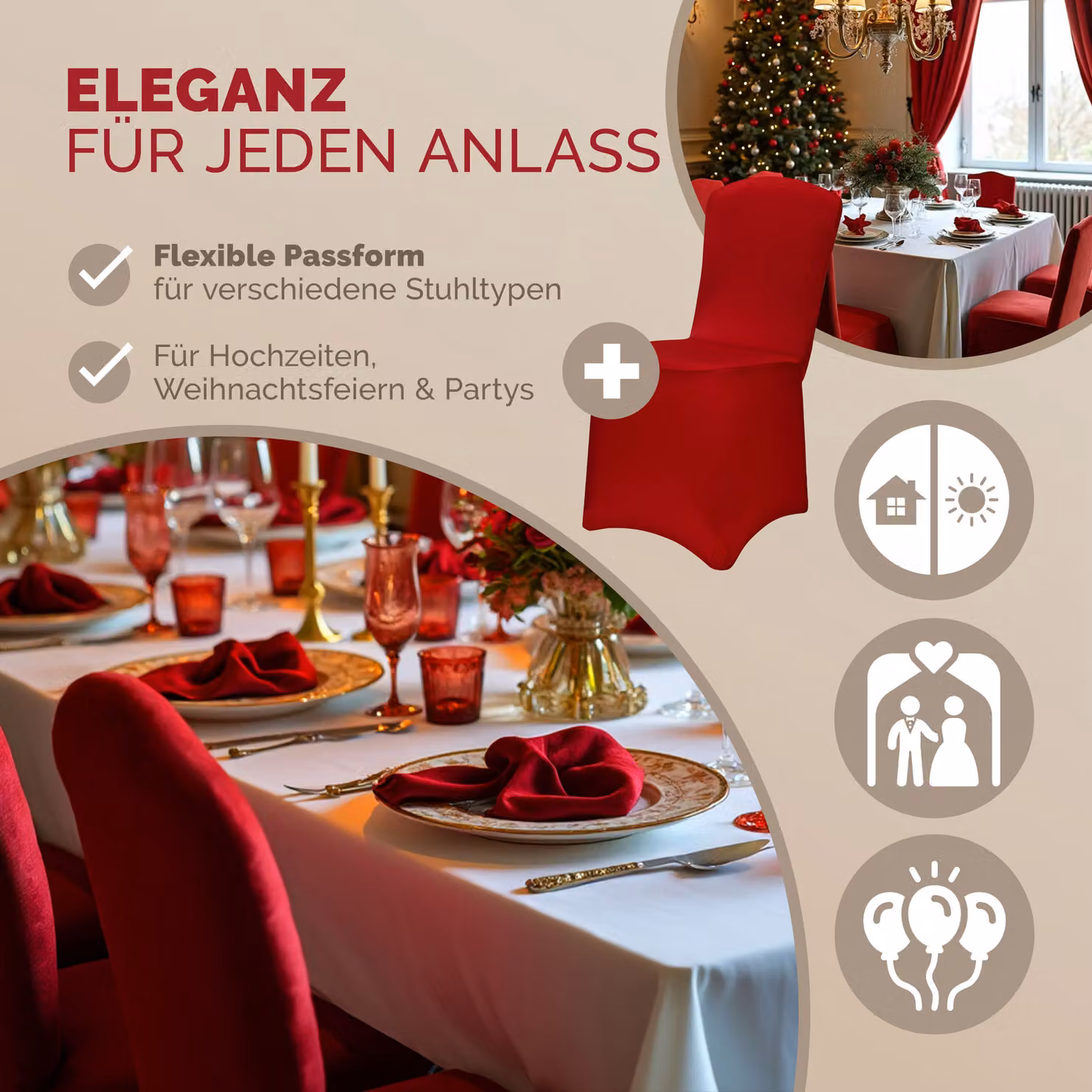Set di 10 coprisedia Detex in tessuto elasticizzato rosso bordeaux per sedie da pranzo moderne – 2