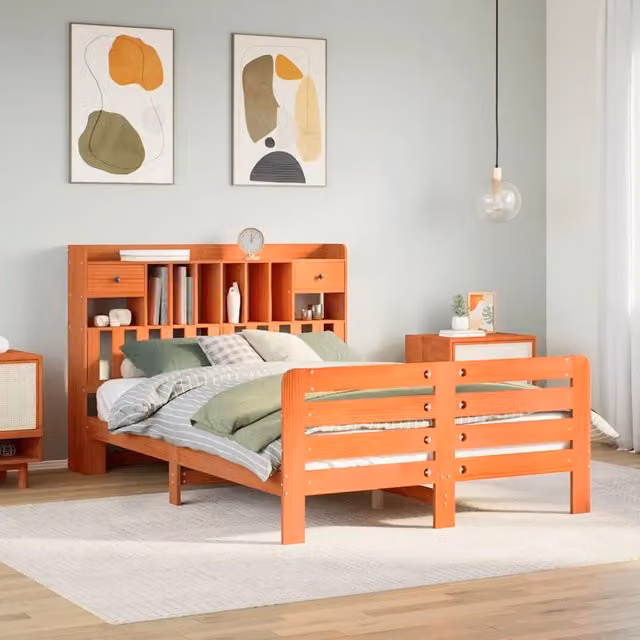 Letto Libreria senza Materasso Marrone Cera 160x200 cm in Pino 3309970