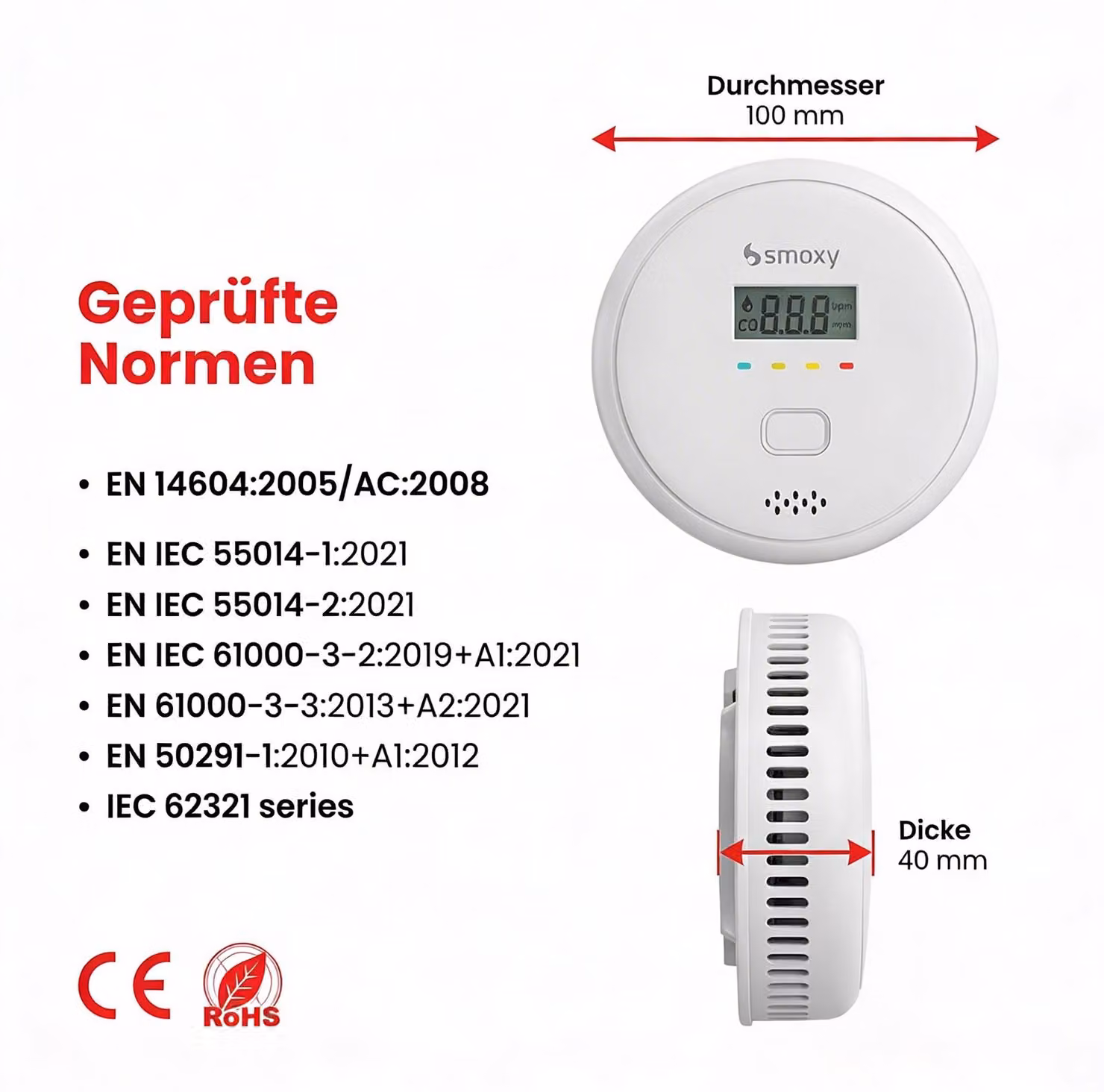 Rilevatore combinato fumo e monossido di carbonio, set 2 pezzi – allarme CO e fumo 2 in 1 con display LCD, sirena 85 dB, montaggio facile