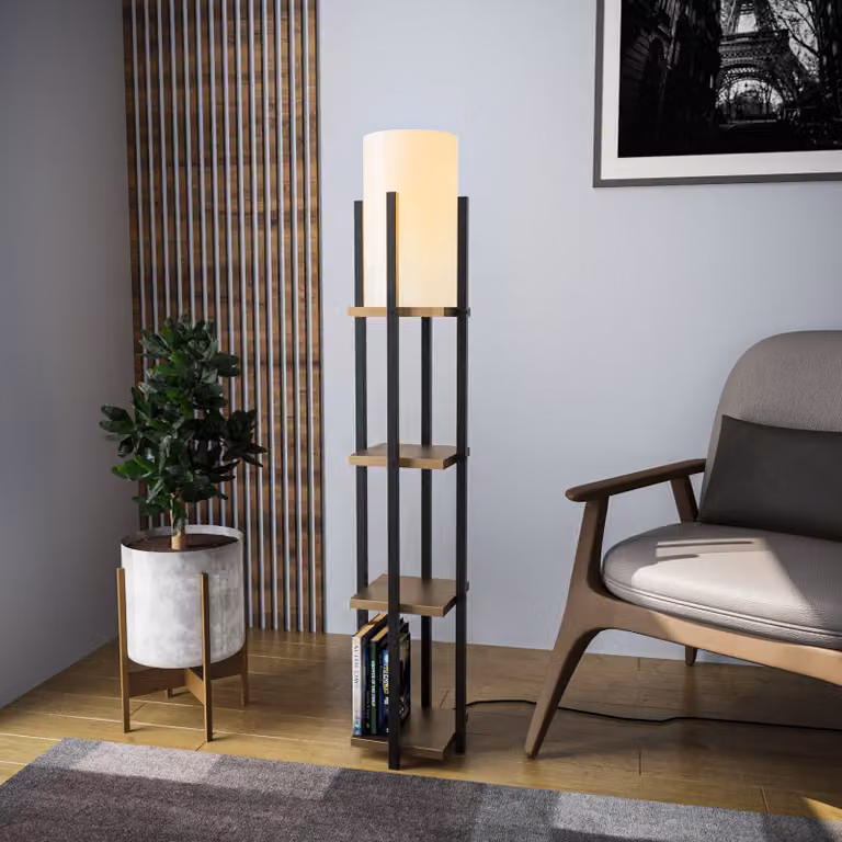 Opviq, Lampada da scaffale - 8115, lampada da terra, nero, metallo, 25 x 25 x 130 cm