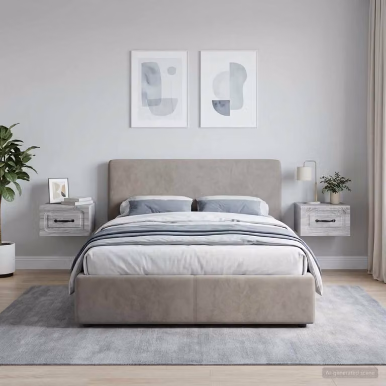 Set di 2 Mobiletti da notte a muro vidaXL Moderni in MDF Grigio e Nero L: 34,5 cm, P: 33 cm, H: 20 cm