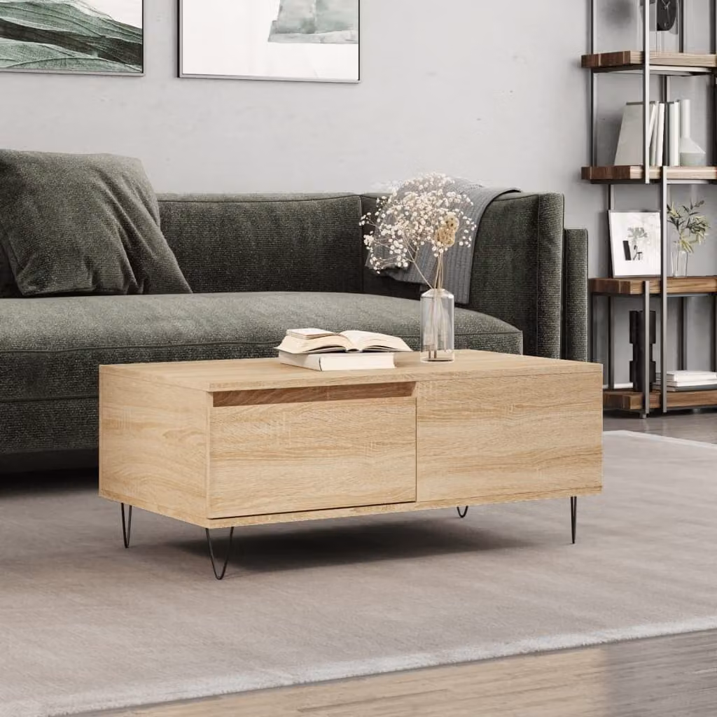 vidaXL Tavolino da salotto moderno in legno e metallo, colore rovere, L 90 cm x P 50 cm x H 36,5 cm