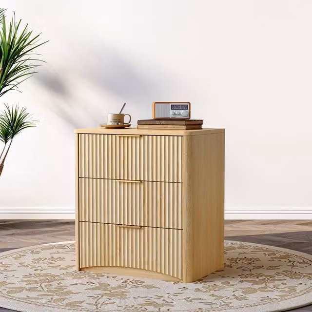 Comodino con 3 Cassetti, Maniglie in Metallo ¨C MINIMAL ¨C Rovere