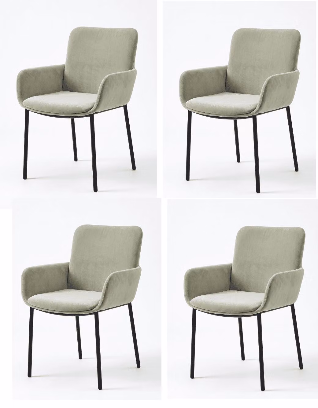 Set di 4 eleganti sedie da pranzo, colore verde salvia, imbottitura in tessuto