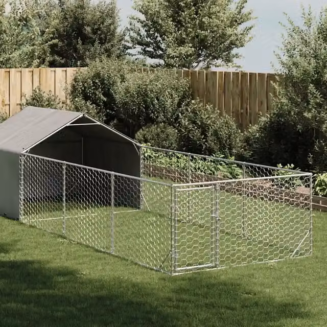 Cuccia per cani da esterno con recinto vidaXL in acciaio zincato color argento L: 6 m, P: 2 m, H: 1,5 m – 1