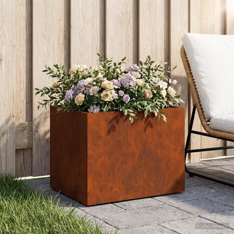 Vaso da giardino vidaXL in acciaio color marrone L: 40 cm, P: 30 cm, H: 30 cm