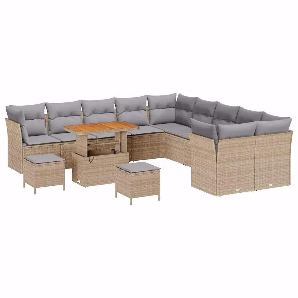 vidaXL Set Divano da Giardino a L 13 pz con Cuscini Beige e Grigio – 2