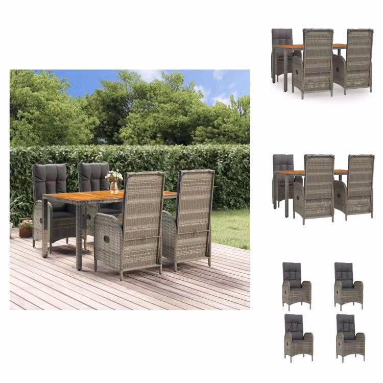 vidaXL Set da pranzo da giardino 5 pezzi con cuscini in poly rattan grigio - Set di mobili da giardino