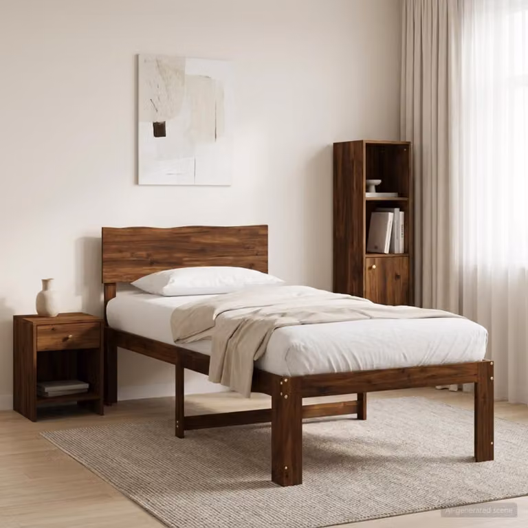 Letto Singolo con Testiera vidaXL ROSTOCK in Legno di Acacia Marrone Scuro L/P/H: 205.5 x 100 x 140 cm