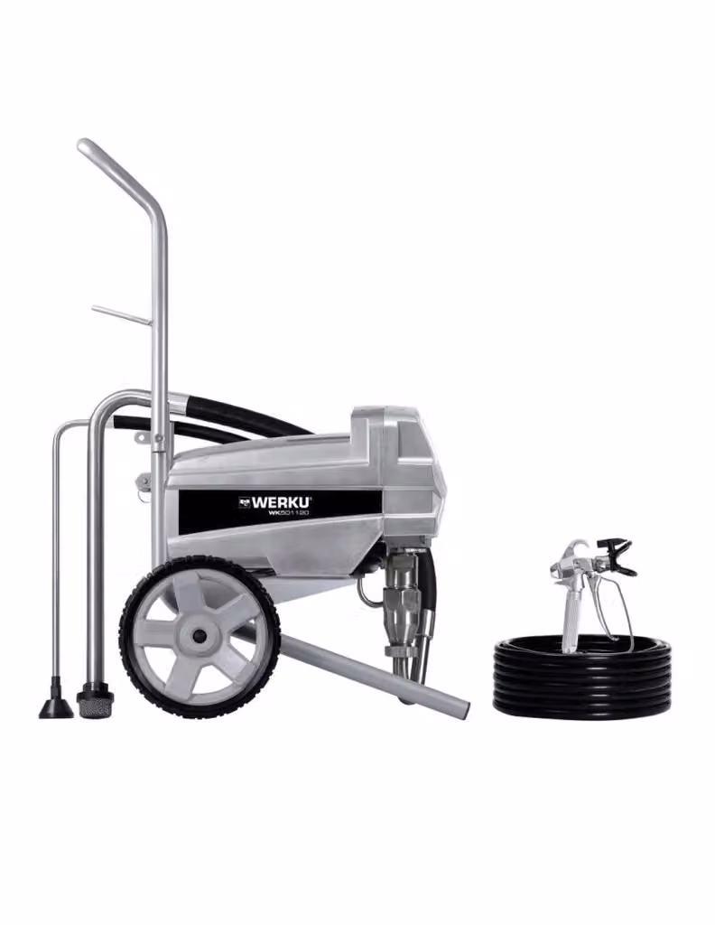 Apparecchio elettrico airless WERKU per verniciatura e lacca, colore argento, con flusso variabile e capacità 4 L – 2