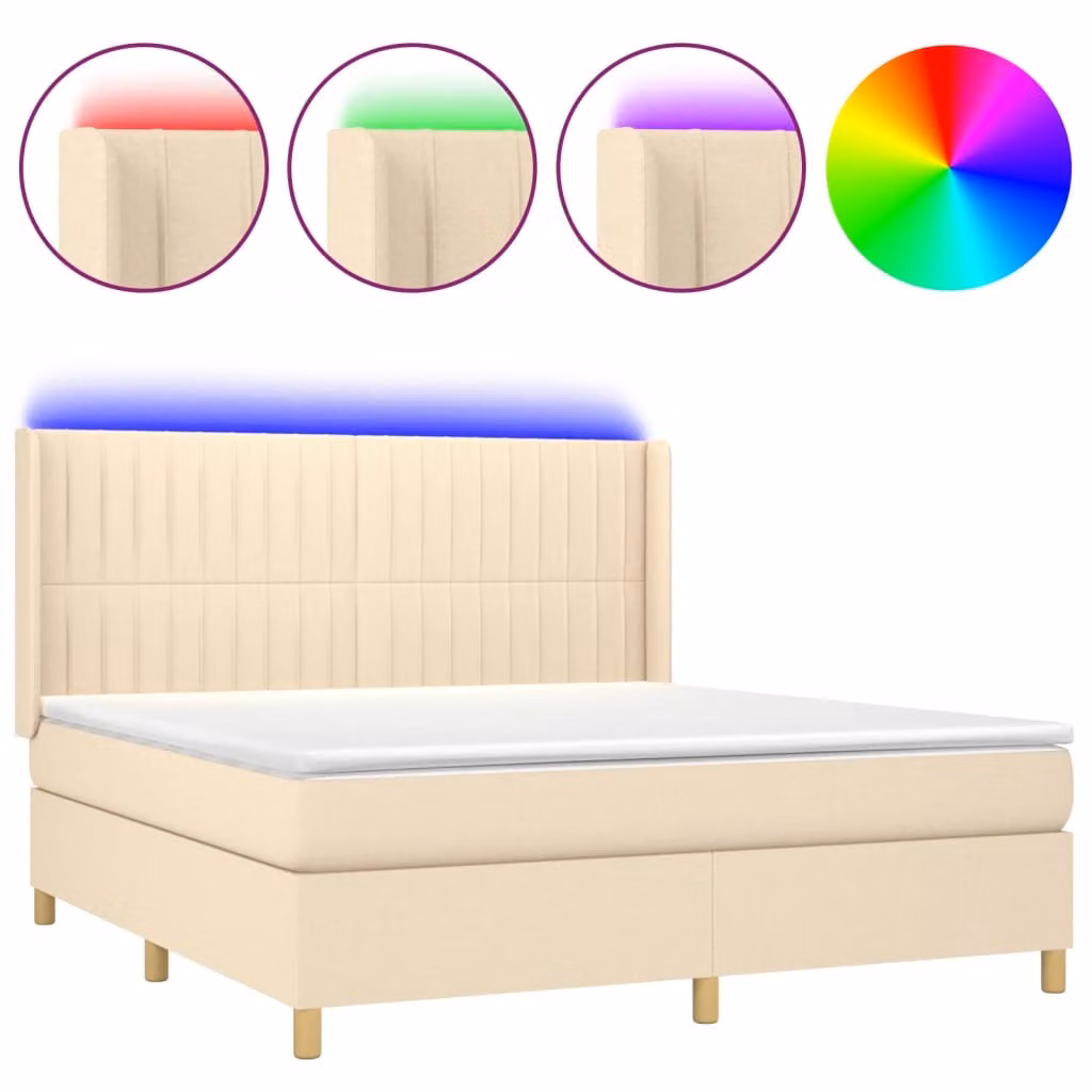 Letto a Molle con Materasso e LED Crema 180x200 cm in Tessuto
