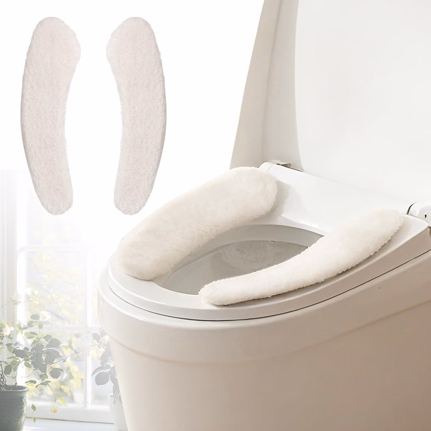 Omgoods - Copridiabiti per WC, cuscino lavabile e confortevole, colore bianco