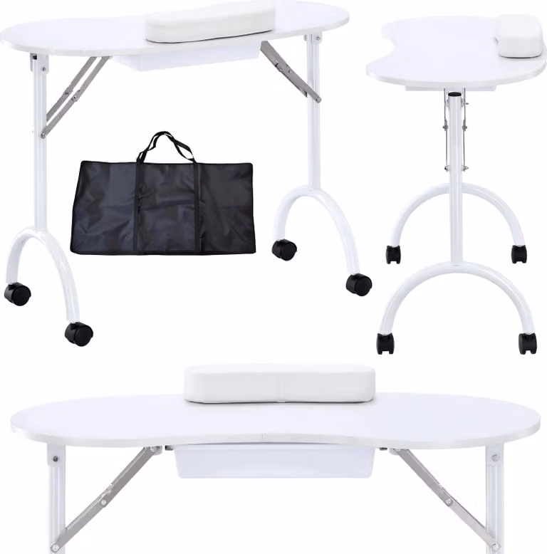 Scrivania tavolino cosmetico pieghevole per manicure mobile bianco