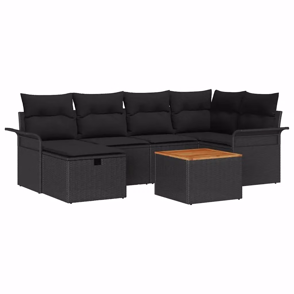 Set Divano da Giardino vidaXL a forma a U composto da 7 pezzi con cuscini e tavolino, colore Nero – 2