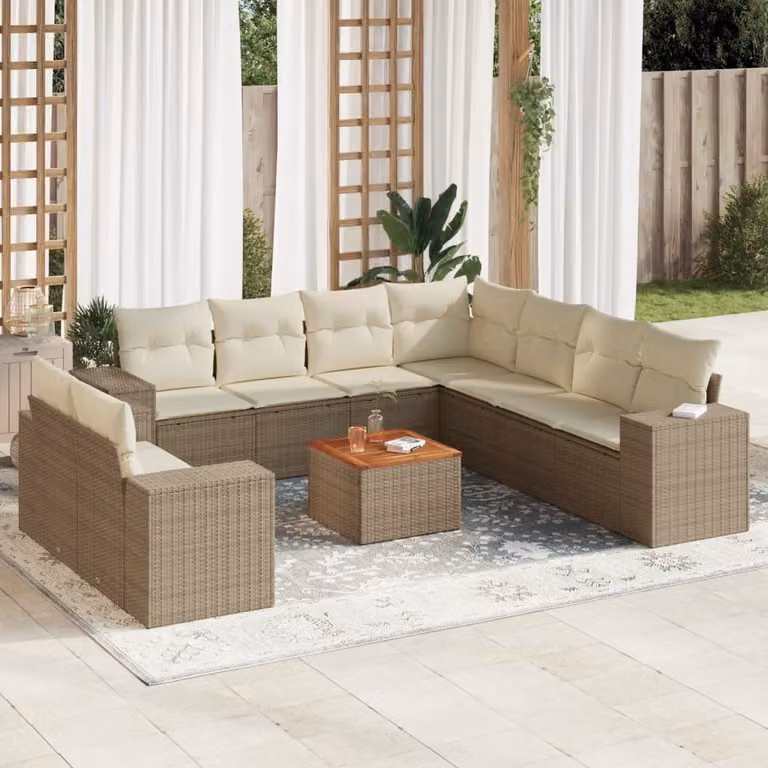 Maison Exclusive - Set Divano da Giardino 10 pz con Cuscini Beige in Polyrattan