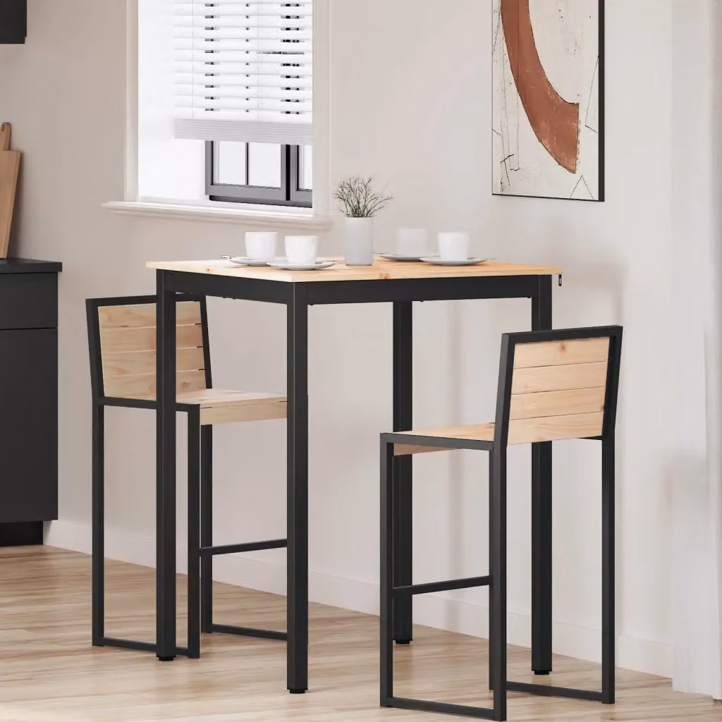 Tavolo da bar quadrato in pino massello e metallo colore marrone L/P/H: 80 x 80 x 105 cm – 2