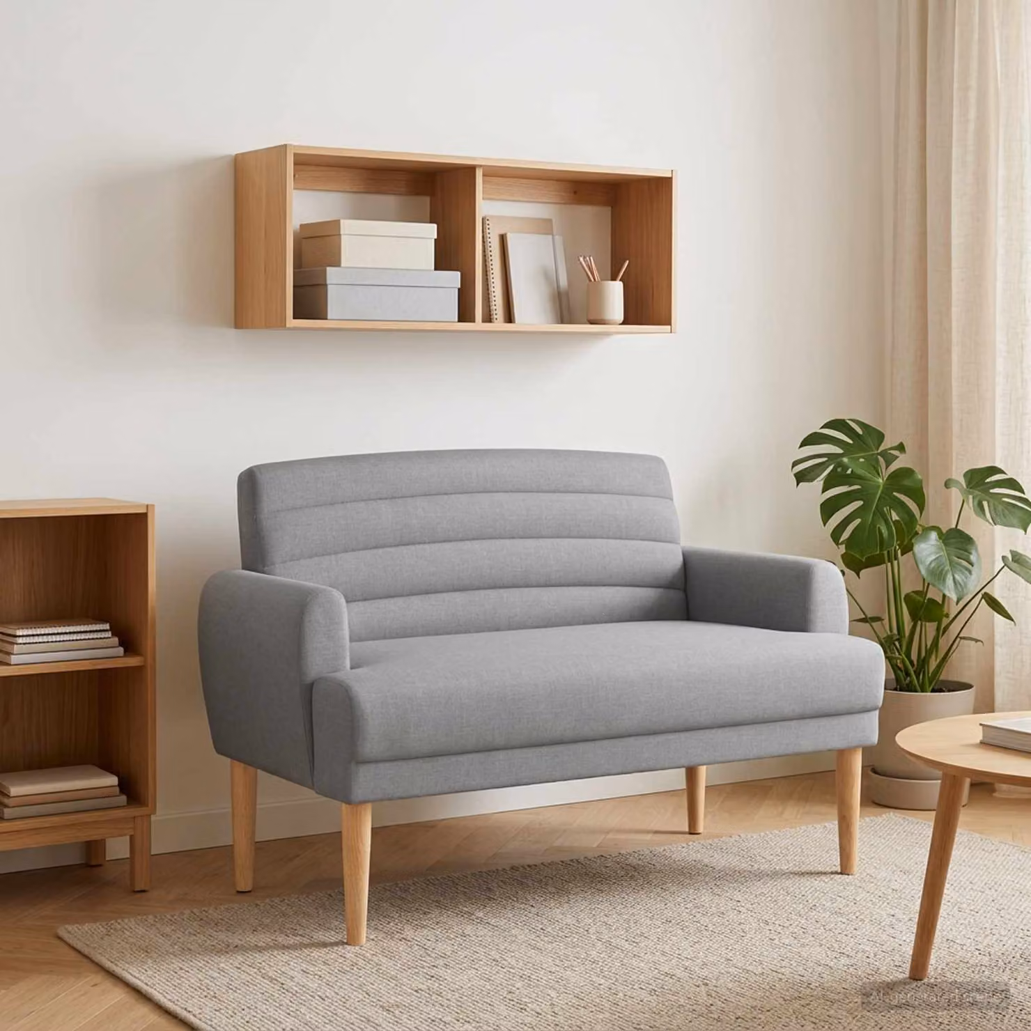 Loveseat vidaXL moderno in tessuto grigio con bottoni imbottiti L: 116 cm, P: 67 cm, H: 80 cm