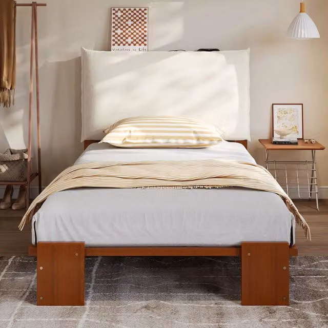 Letto singolo imbottito per bambini - Zephmum- 90x200 cm, Schienale regolabile con velcro, gambe larghe, colore marrone scuro