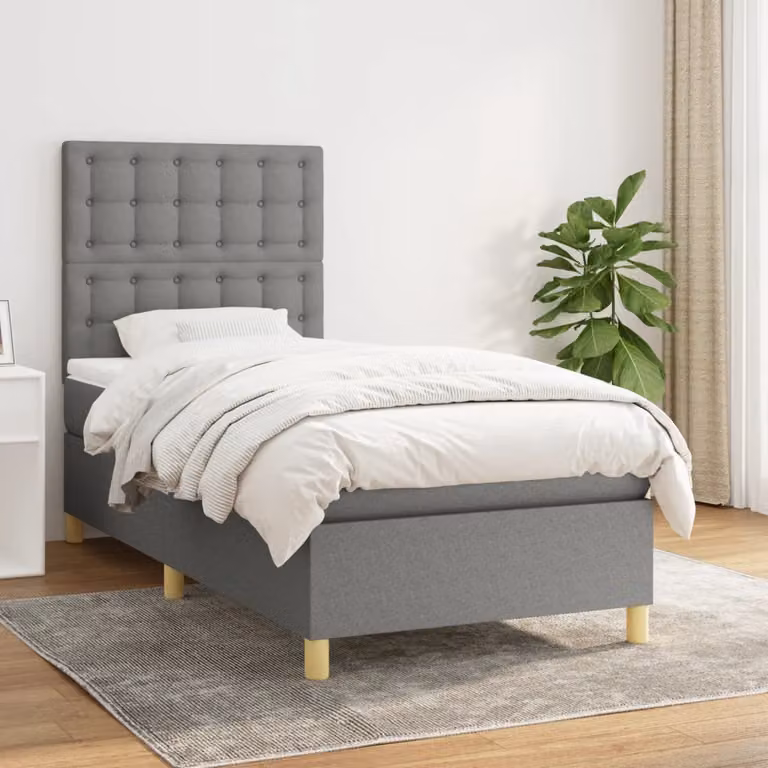 vidaXL Letto Ibrido con Giroletto a Molle e Materasso a Tasche Grigio e Bianco L/P/H: 90 x 200 x 128 cm