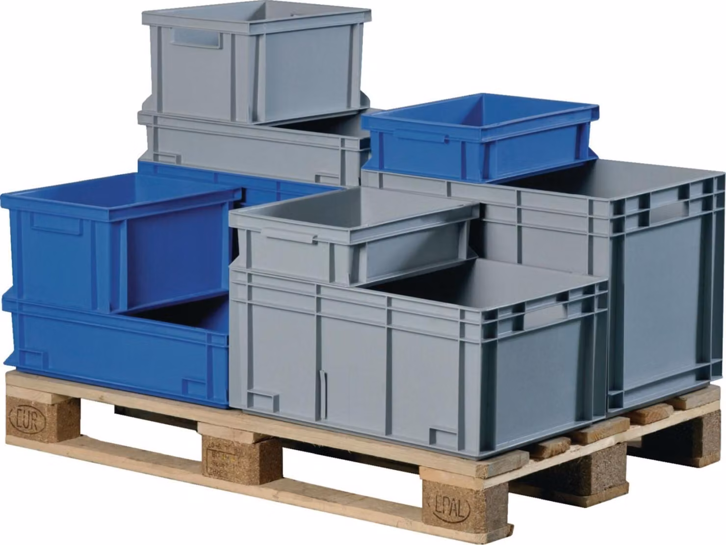 Contenitore impilabile per il trasporto L300xP200xH120 mm, grigio, PP, maniglia a conchiglia, pareti laterali chiuse
